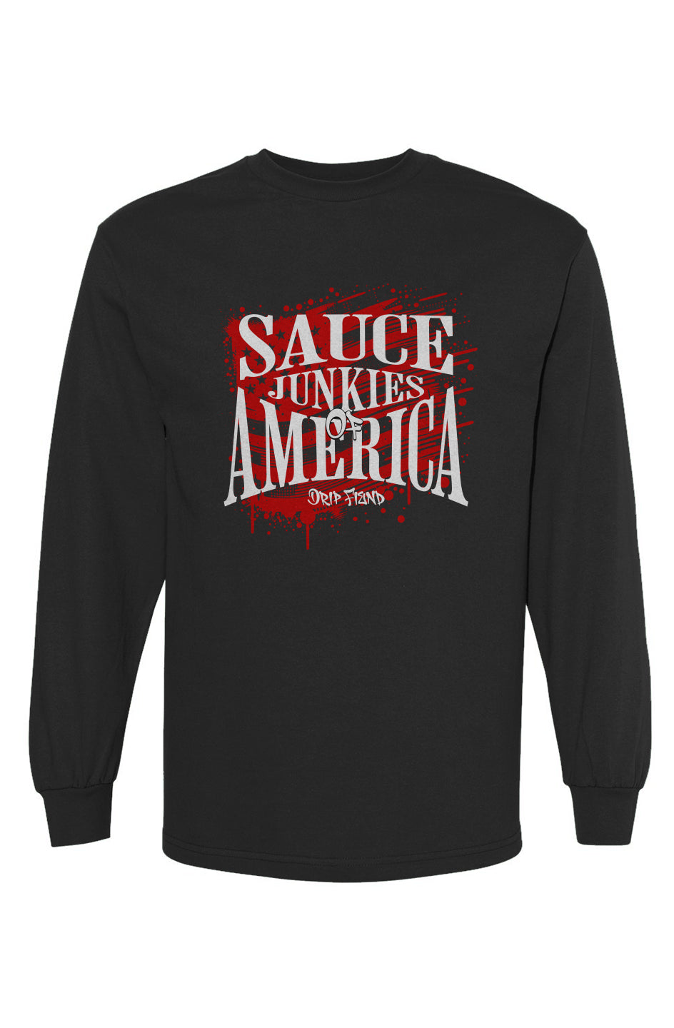 Sauce Junkie | Sauce Junkies of America Long Sleeve Cotton T-Shirt – Streetwear Logo Tee.