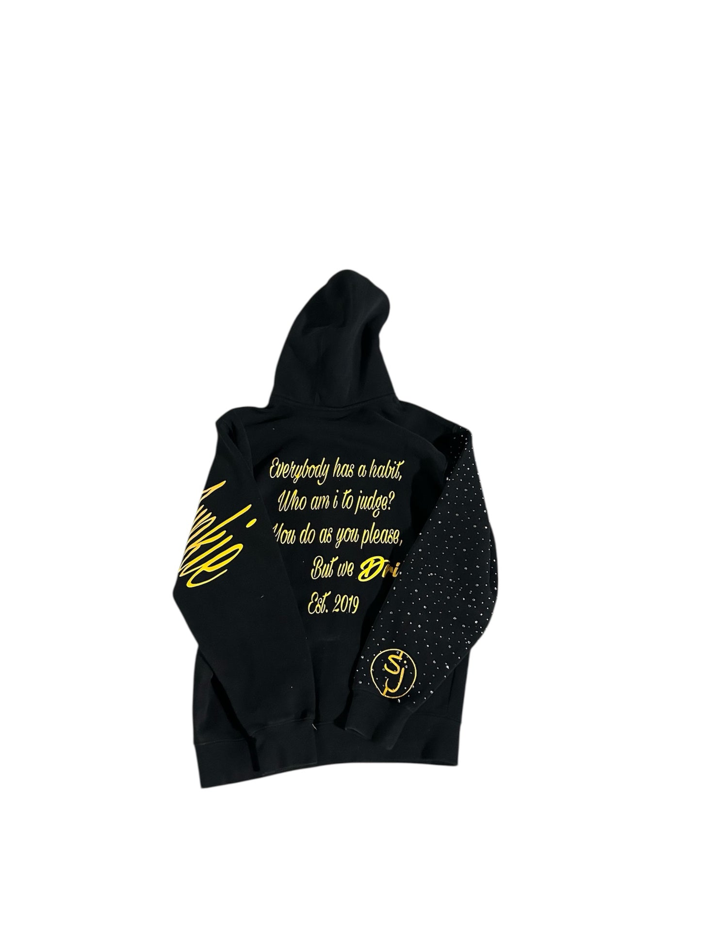Black and Gold script zip hoodie