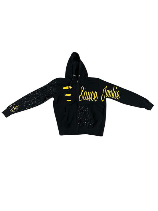 Black and Gold script zip hoodie